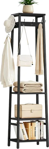 Perchero de pie, soporte para abrigos con 3 estantes y 7 ganchos, árbol de pasillo de pie libre, organizador de estante para ropa para dormitorio,