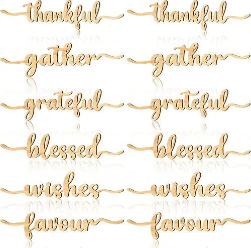Miniatura 8 de 12 piezas de letreros de madera con palabras navideñas recortadas "Joyful Merry Thankful Grateful Blessed Peace Gather" para decoración de plato