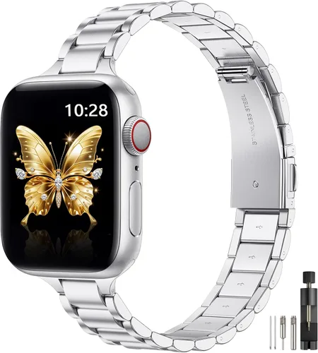 Miniatura 8 de WFEAGL Correas delgadas de metal compatibles con Apple Watch de 1.65, 1.57, 1.5, 1.46 pulgadas (Series 11 10) para mujeres, pulseras delgadas