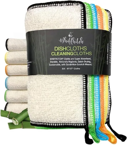 Whiffkitch Paños de cocina Paños de fregar para cocina y limpieza del hogar 6x7 pulgadas paquete de 6 unidades, tejido de 2 capas antiarañazos, tela