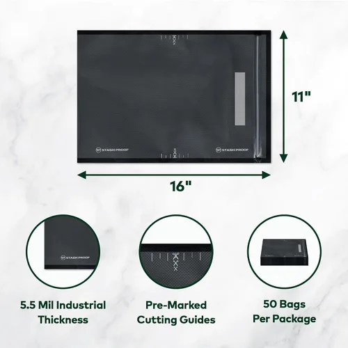 Miniatura 2 de Bolsas resellables con cierre al vacío de 11 x 16 pulgadas (50 unidades) de 5.5 mil (negro y transparente), sin BPA, de grado comercial