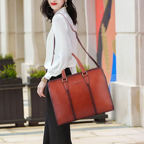 Miniatura 3 de Banuce Full Grains - Maletín de cuero italiano para mujer, bolsos y monederos de 14 pulgadas, bolsas de negocios para laptop, bolsa de trabajo