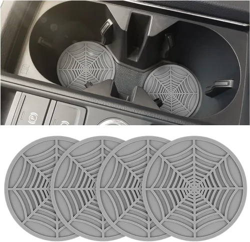 Miniatura 8 de BESULEN Portavasos para Automóvil, Paquete de 4 Alfombrillas Antideslizantes de PVC con Telaraña para Bebidas, Inserto Universal de 2.75 Pulgadas
