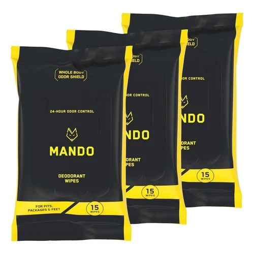 Toallitas desodorantes Mando - Control de olor 24 horas - Sin aluminio, sin bicarbonato de sodio, seguro para la piel (15 unidades (Paquete de 3))