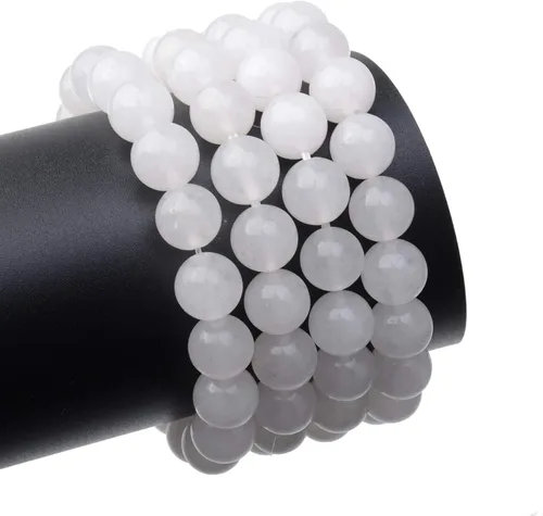 Miniatura 3 de LPBeads 100 piezas de cuentas sueltas de jade blanco natural pulido de 8 mm y redondo con cordón elástico para hacer joyas y pulseras Jade blanco