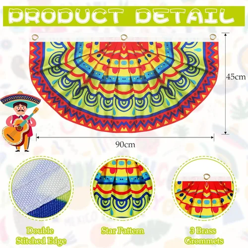 Miniatura 3 de 4 banderas de fiesta mexicana para decoración de fiesta de semicírculo, bandera plisada del Cinco de Mayo para festivales mexicanos, carnavales