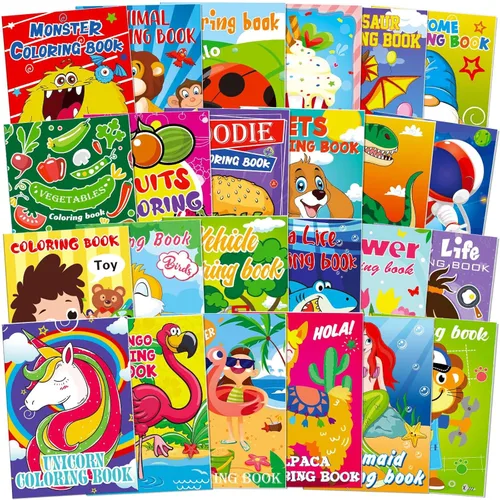 Omgouue 24 libros pequeños para colorear para niños de 2 a 4 años, 4 a 8 años, regalos de fiesta de cumpleaños, bolsas de regalo, suministros de