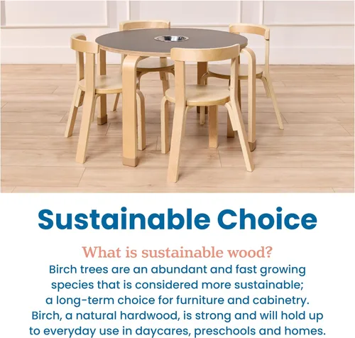 Miniatura 8 de ECR4Kids Juego de mesa redonda de pizarra de madera curvada y silla con respaldo curvo, muebles para niños, natural, 5 piezas