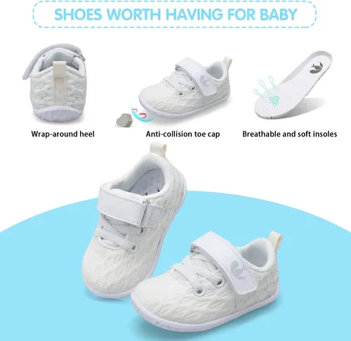 Miniatura 4 de FEETCITY Zapatillas de bebé para niños y niñas, zapatos de primera caminata, zapatos de cuna para recién nacidos, zapatos de meter