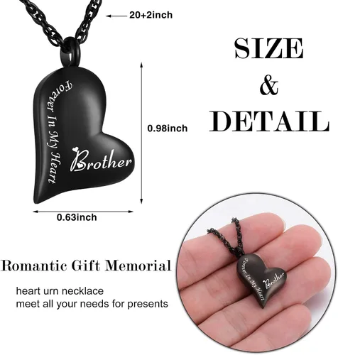 Miniatura 3 de XIUDA Collar con colgante de urna para cenizas "Forever in My Heart", collar de joyería de acero inoxidable para papá, mamá, esposo, esposa
