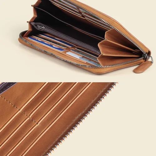 Miniatura 50 de VISOUL Cartera larga de cuero con cremallera para hombres y mujeres con bloqueo RFID, cartera larga de embrague grande con cremallera, Negro