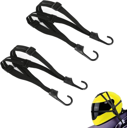 Paquete de 2 cuerdas elásticas retráctiles para casco de motocicleta de 24 pulgadas, correa elástica retráctil con 2 ganchos (negro)
