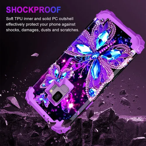 Miniatura 5 de Miqala Funda para Galaxy S9, brilla en la oscuridad, tres capas, resistente, a prueba de golpes, protección de cuerpo completo, parachoques