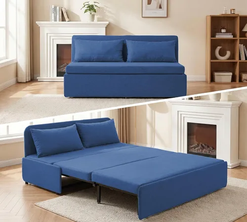 Miniatura 10 de BALUS Sofá cama extraíble tamaño individual de 43 pulgadas de ancho con camas extraíbles, sofá cama convertible 2 en 1 de lino con almohadas