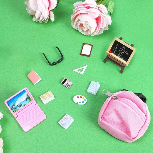 Miniatura 5 de SOTOGO 34 piezas de casa de muñecas, suministros escolares, mini accesorios escolares, casa de muñecas, juguete para el hogar, modelo en miniatura