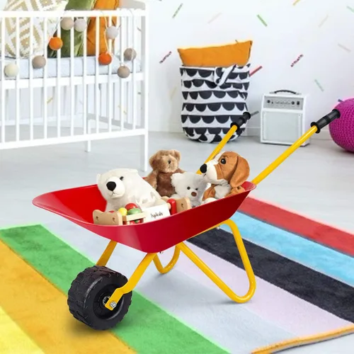 Miniatura 4 de GLACER Carretilla para niños, juguetes para exteriores con bandeja de acero, asas antideslizantes y rueda antideslizante, bandejas de construcción
