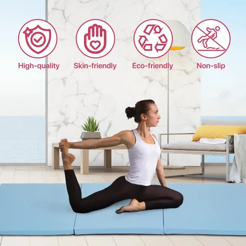 Miniatura 2 de Colchoneta de gimnasia para gimnasio en casa, plegable, portátil, de 6 x 2 x 2 pulgadas, extra gruesa, con asas de transporte, para niños y adultos