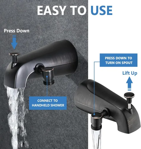 Miniatura 5 de PROOX Grifo de bañera de metal con rociador de bronce aceitado, 6 ajustes de ducha de mano con interruptor de pausa de encendido/apagado, grifo
