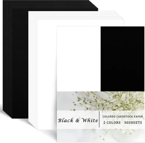 Whaline 30 hojas de 8.5 x 11 pulgadas, color blanco y negro, papel de papel de álbum de recortes de núcleo sólido para hacer tarjetas, impresión y