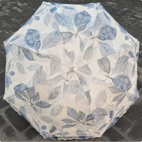 Miniatura 3 de URAWESO Parasol bordado encaje protección UV hoja impresa paraguas plegable para playa, viajes, boda, fiesta, decoración sesión de fotos
