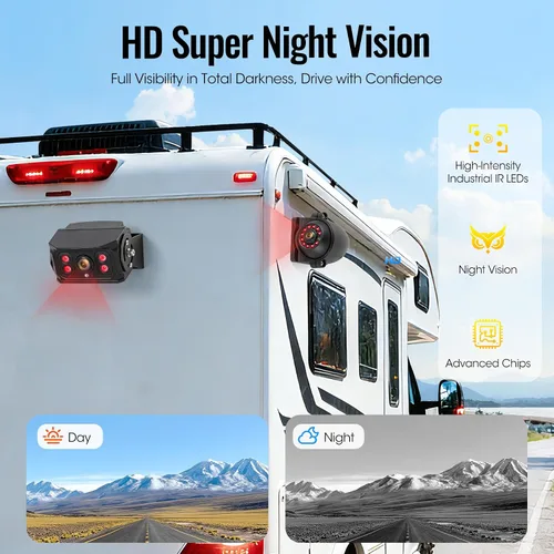 Miniatura 5 de Sistema de cámara de respaldo con cable 1080P de 10.1 pulgadas, cámara de visión trasera DVR, visión nocturna IR impermeable IP69, 20G a prueba
