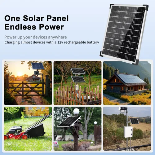 Miniatura 7 de TBER Kit de panel solar de 20 W 12 V, cargador de batería solar con controlador de carga de 10 A y cables de extensión con clips de batería