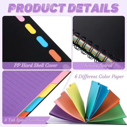 Miniatura 3 de Fainne 4 Pcs Cuaderno Espiral A5 de 6 Materias Rayado Universitario con Pestañas Divisorias, 6.75 x 8.25 Pulgadas, 240 Páginas Cuaderno Diario