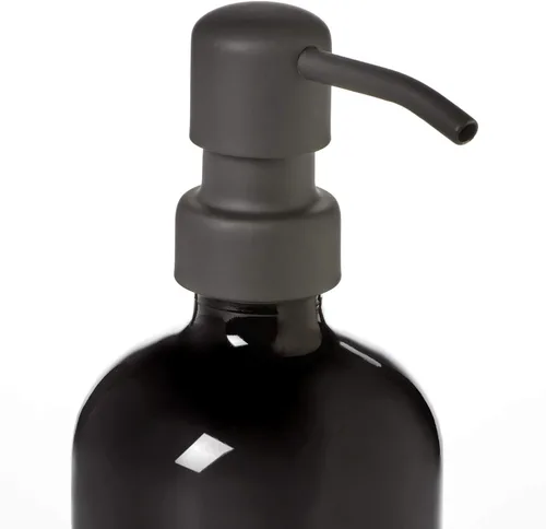 Miniatura 3 de Dispensador de jabón negro con bomba de metal y posavasos para parte inferior antideslizante, botella de vidrio de 16 onzas para jabón líquido