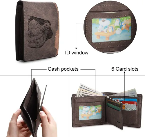 Miniatura 4 de Lovejewelry Carteras personalizadas con fotos para hombres, cartera de piel grabada para padre, novio (estilo 1)