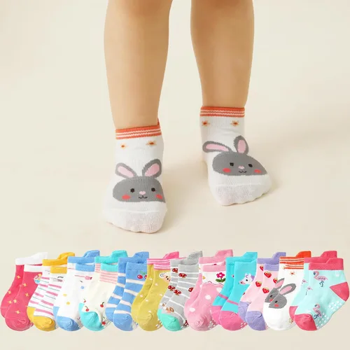 Miniatura 8 de Calcetines de tobillo antideslizantes para bebé, paquete de 12 para niños y niñas, calcetines de algodón lindos para bebés
