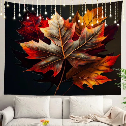 Shrahala Tapiz de pared de hojas de arce otoñal, hojas rojas llameantes, fondo negro, tapiz grande para colgar en la pared, tapiz decorativo de