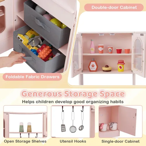 Miniatura 6 de Costzon Cocina de Juego de Esquina, Pequeño Chef Cocina de Juego de Simulación con Luz y Sonido Reales, Carrito Extraíble, Contenedores de Tela