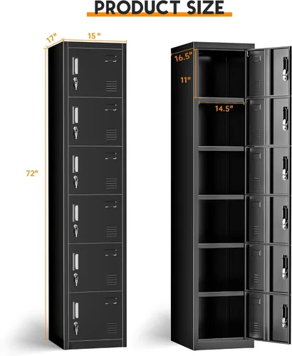 Miniatura 2 de INTERGREAT Armarios metálicos de 6 puertas para empleados para oficina, escuela y gimnasio,Armario de acero para empleados,Negro
