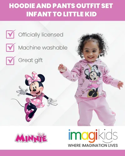 Miniatura 2 de Disney Minnie Mouse - Conjunto de sudadera con capucha y pantalones de forro polar para bebés y niñas pequeñas