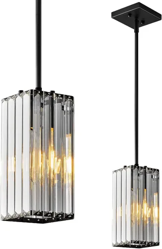 Miniatura 13 de Lámpara colgante moderna cromada rectangular de iluminación colgante mini candelabros de cristal, lámpara colgante ajustable para cocina, isla