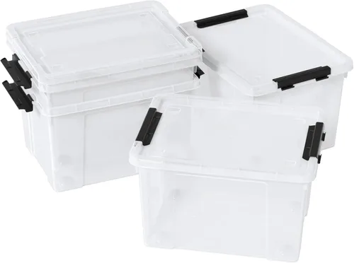Miniatura 7 de Caja de almacenamiento de 35 cuartos de galón con ruedas, base transparente, contenedores de plástico con tapa de cierre seguro, pestillo negro