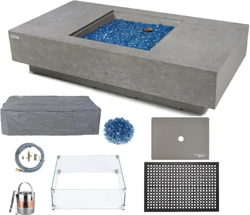 Miniatura 67 de Elementi+ Mesa de Fuego de Gas Colorado de Hormigón Fundido de 56" Rectangular, Hoguera al Aire Libre con Ignición Electrónica Incluye Cubierta