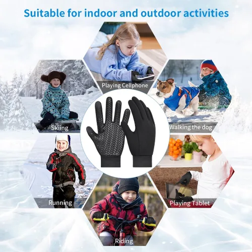 Miniatura 6 de EEFOW Guantes impermeables para pantalla táctil de invierno para niños guantes deportivos ligeros y cálidos para clima frío para niños de 6 a 12