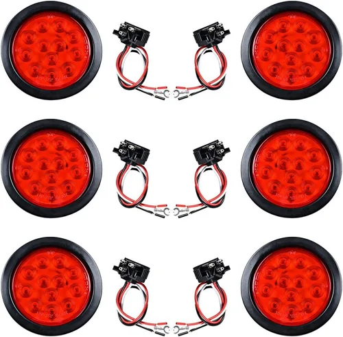 Miniatura 63 de Kit de tapones de cableado con cubierta de hule para luz trasera LED redonda de 4", 12 ledes, para RV, camioneta Luz roja - Lente transparente