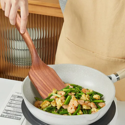Miniatura 5 de Juego de 3 espátulas de madera grandes, utensilios de cocina, cuchara de madera para cocinar, espátula de servir, espátulas volteadoras, cucharas
