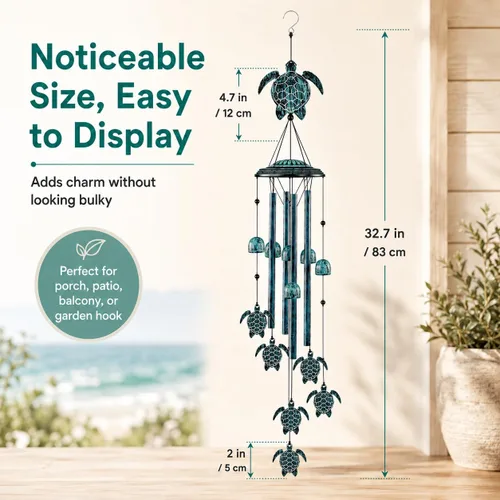 Miniatura 4 de LESES Campanillas de viento de tortuga marina para exteriores con 4 tubos de aluminio, campanillas de viento para exteriores, decoración de hogar