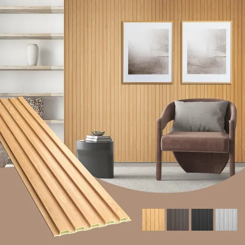 Miniatura 26 de OUZUGIE WPC Paneles de Pared de Lata Acústica, Paquete de 8 Paneles de Pared 3D de 96 x 6 Pulgadas para Decoración de Paredes Interiores, Sala