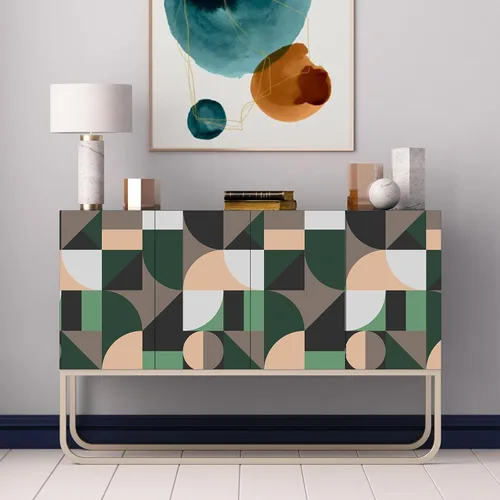 Miniatura 6 de VEELIKE Papel tapiz geométrico abstracto verde y negro geométrico para despegar y pegar, 17.7 x 118 pulgadas, papel tapiz de vinilo autoadhesivo