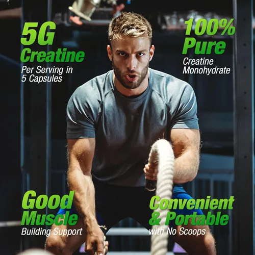 Miniatura 3 de Monohidrato de creatina, 5000 mg (5 cápsulas) por porción, cápsulas de creatina (40 porciones) para apoyar la fuerza, músculo magro, salida
