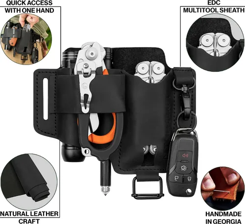 Miniatura 2 de Funda EDC multiherramienta para cinturón - Funda compacta para cuchillo y linterna para uso diario - Funda Leatherman para hombres - Organizador