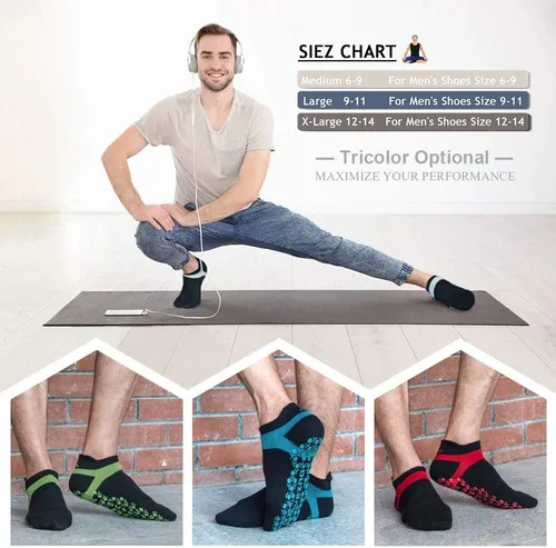 Miniatura 3 de Muezna Calcetines de yoga antideslizantes para hombre, para pilates, barras, Bikram Fitness Hospital con puños