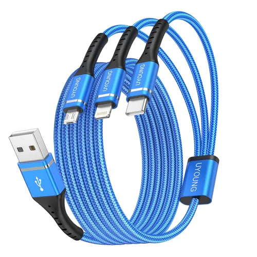 Miniatura 18 de Cable de carga múltiple corto de 1 pie, paquete de 2 cables de carga 3 en 1, cables universales trenzados para teléfono con conectores