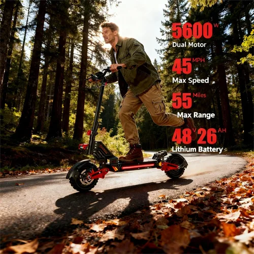 Miniatura 2 de HLOIE V2 - Scooter eléctrico de doble motor de 5600 W para adultos, batería de litio 48V26AH, hasta 45 MPH, rango de 55 millas, suspensión doble