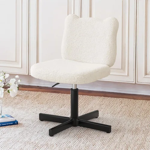 Miniatura 2 de LUE BONA Taburete de tocador ajustable con respaldo ancho con orejas de oso femenino, taburete giratorio de 360° para sala de maquillaje, otomana