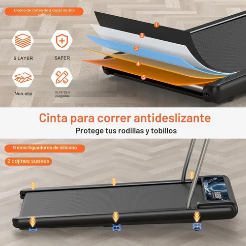 Miniatura 6 de HCOIW - Alfombrilla de caminata con inclinación, cinta de correr portátil para debajo del escritorio, alfombrilla con barra de asa, 2.5HP de bajo